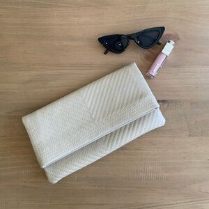 Beige Fold-Over Leather Clutch
